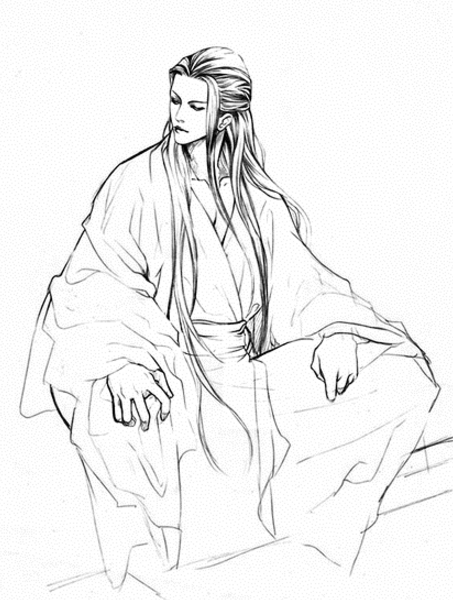 古風人物簡筆畫，惆悵的男子