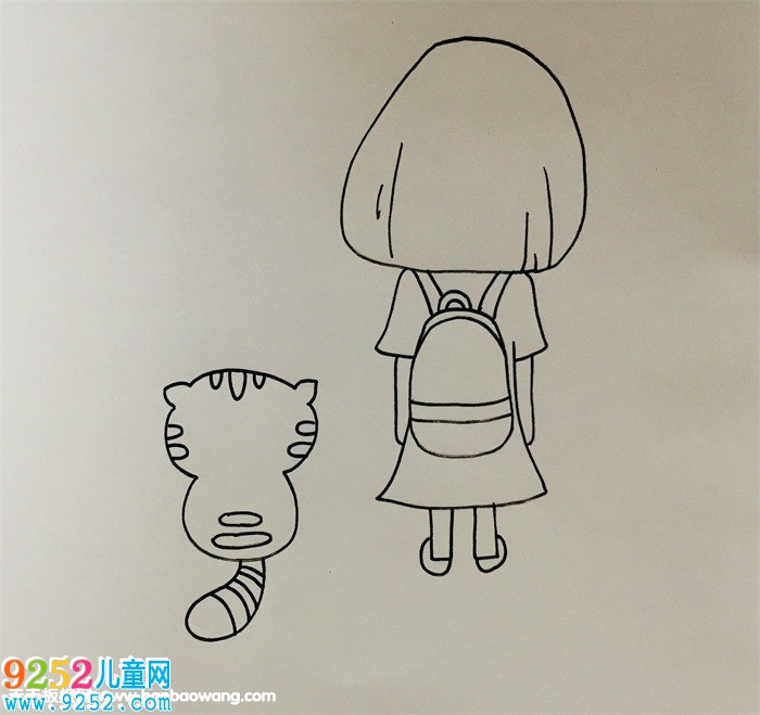 女孩和貓背影<a href=http://www.inspiredelm.com/jianbihua/ target=_blank class=infotextkey>簡筆畫</a>