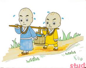 兩個(gè)和尚抬水喝簡筆畫