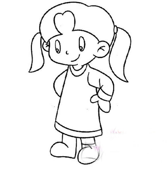 扎兩條辮子的女孩簡(jiǎn)筆