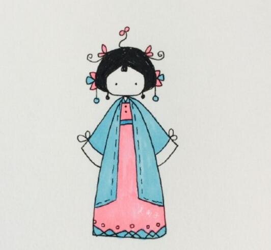 古裝人物簡(jiǎn)筆畫圖片，中國(guó)娃娃情侶裝