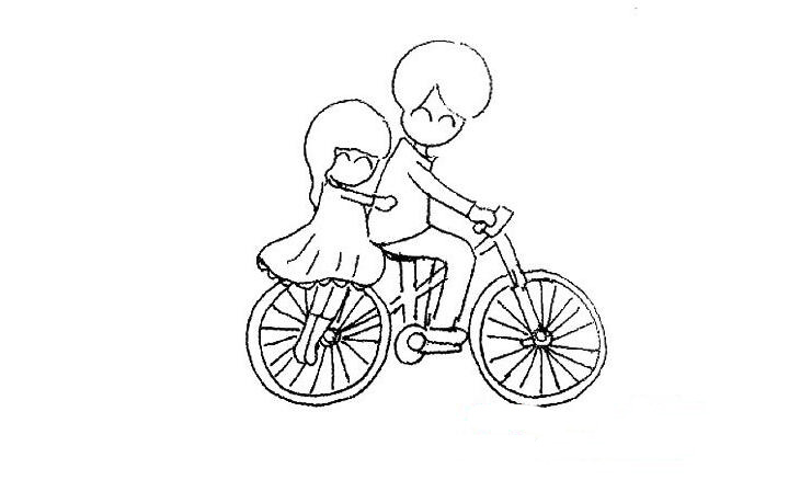 騎自行車的情侶簡筆畫圖片大全