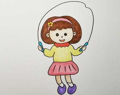 一個小孩跳繩簡筆畫