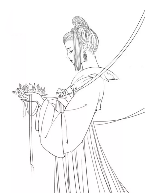 古風(fēng)人物簡筆畫，許愿的女子