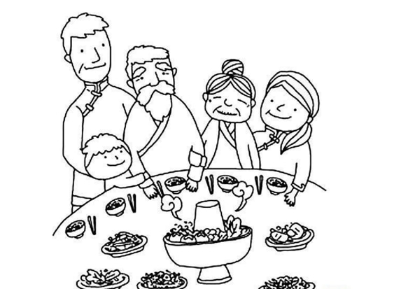 過新年吃年夜飯人物簡筆