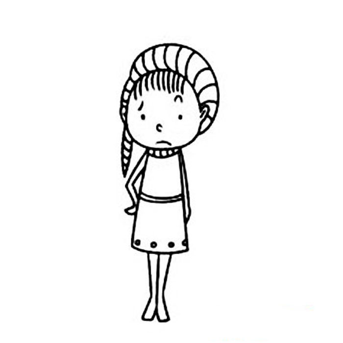 不開心的小女孩簡筆畫