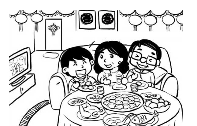 過新年吃年夜飯人物簡筆