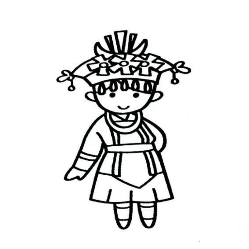 可愛的侗族少女簡筆畫
