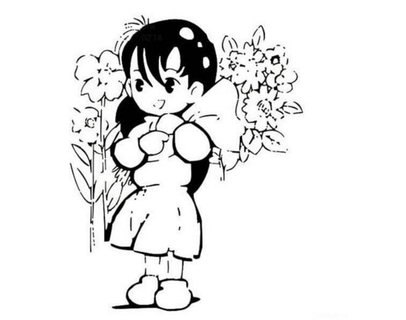 采花的小姑娘簡筆