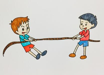 小朋友拔河簡筆畫