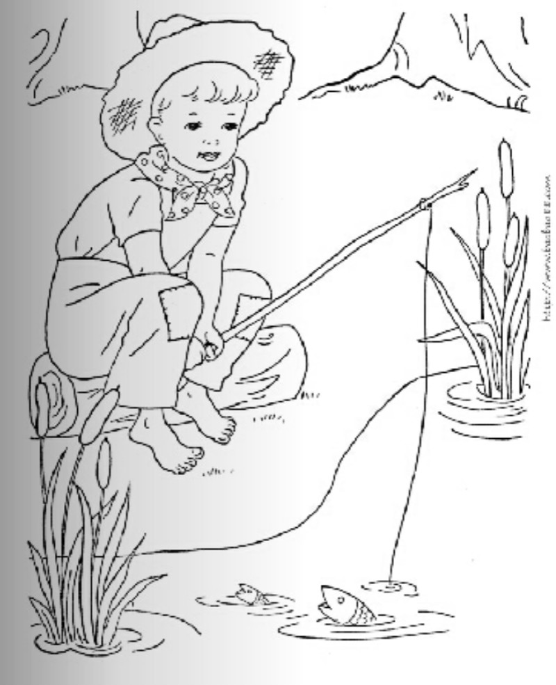 小男孩愛釣魚簡筆畫