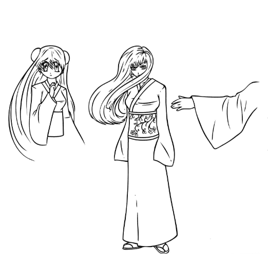 和服小姑娘簡筆