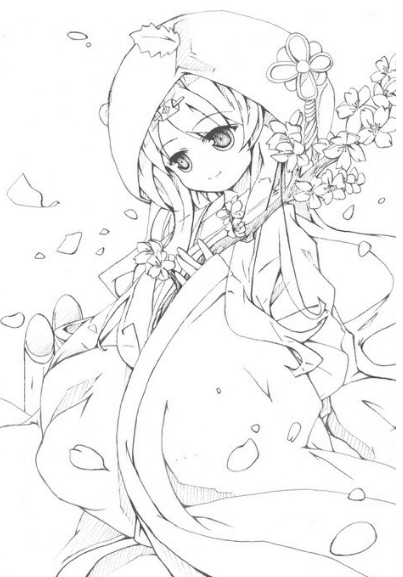 采花的小姑娘簡筆