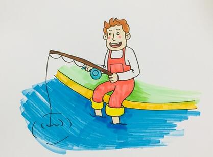 漁夫釣魚簡筆畫