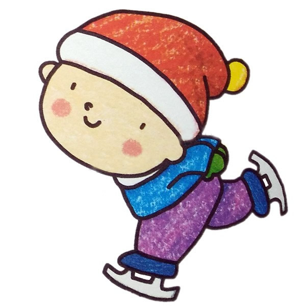 漂亮的人物簡筆畫，滑冰的小男孩簡筆畫