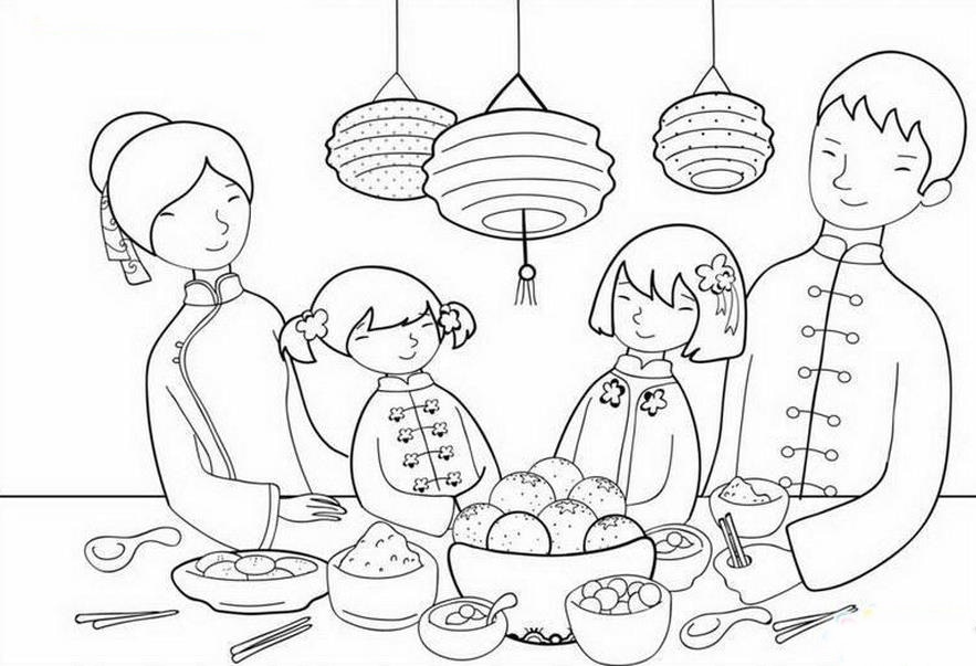 過新年吃年夜飯人物簡筆