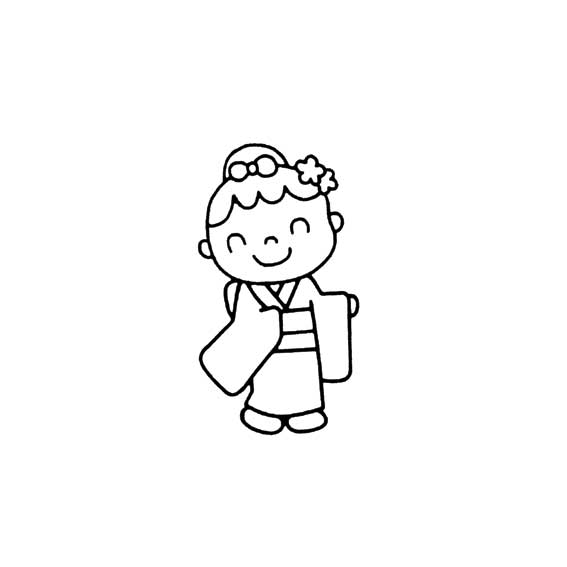 和服小姑娘簡筆畫