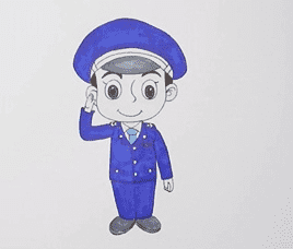 敬禮的警察叔叔怎么畫_敬禮的警察叔叔簡筆畫畫法步驟教程