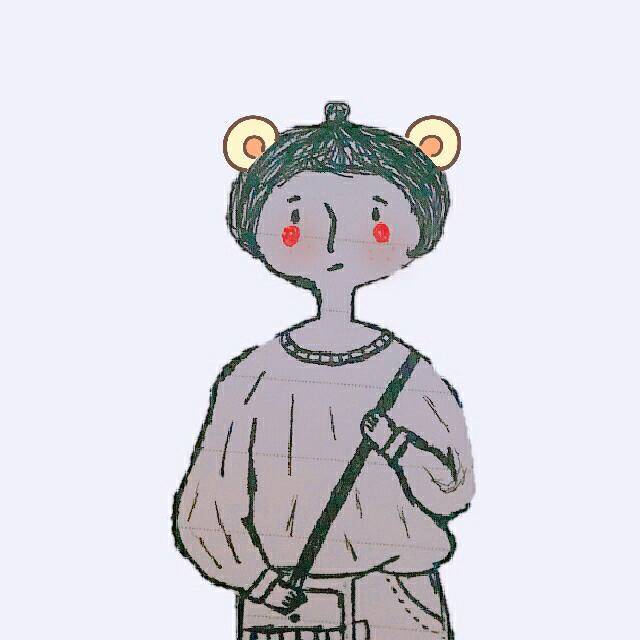 可愛的人物簡筆畫圖片，扎丸子頭的沈月
