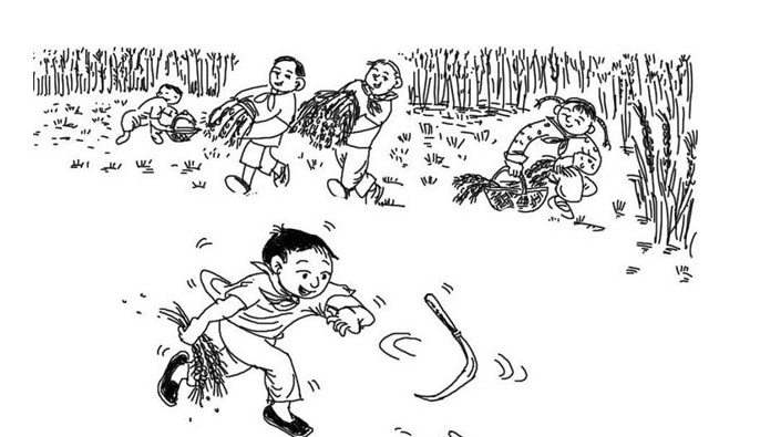 田間忙碌的人們簡筆