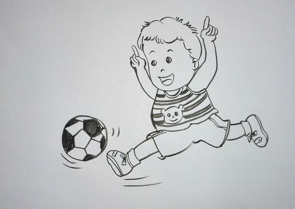 踢足球的小孩簡筆