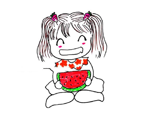 小女孩簡(jiǎn)筆畫漂亮可愛，夏天的小女孩