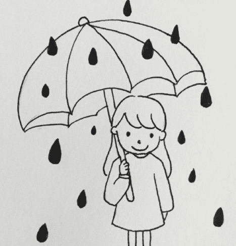 下雨打傘人物簡筆畫