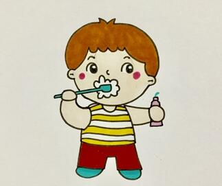 簡單的兒童刷牙簡筆畫，我愛刷牙主題簡筆畫