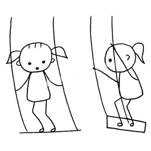 簡(jiǎn)單的人物簡(jiǎn)筆畫圖片，蕩秋千的小女孩