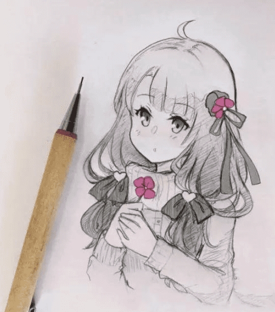 少女鉛筆手繪簡(jiǎn)筆畫(huà)