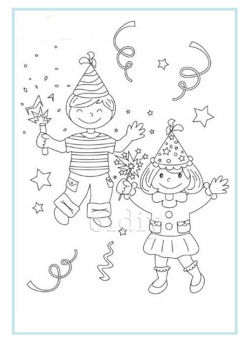 快樂的新年小孩人物簡筆
