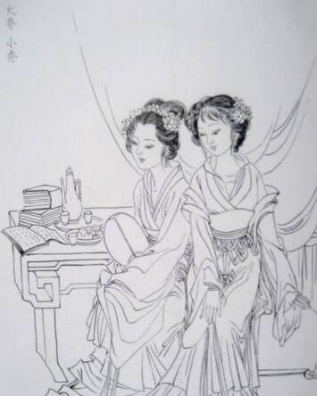 姐妹花大喬小喬簡筆畫