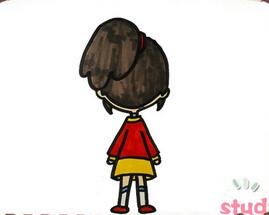 女生扎馬尾背影簡筆畫
