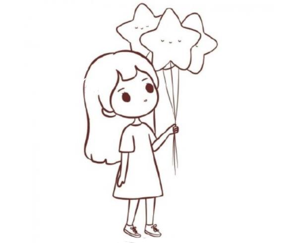 拿氣球的長發(fā)女孩怎么畫_拿氣球的長發(fā)女孩簡筆畫畫法步驟教程