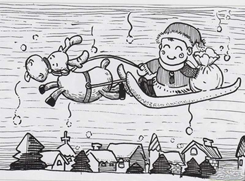 圣誕老人騎鹿簡筆畫-圣誕老人送禮物