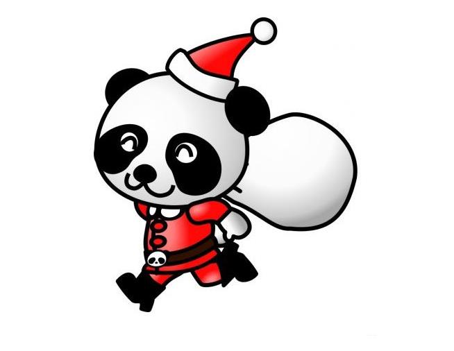 熊貓版圣誕老人-圣誕老人彩色簡筆畫大全
