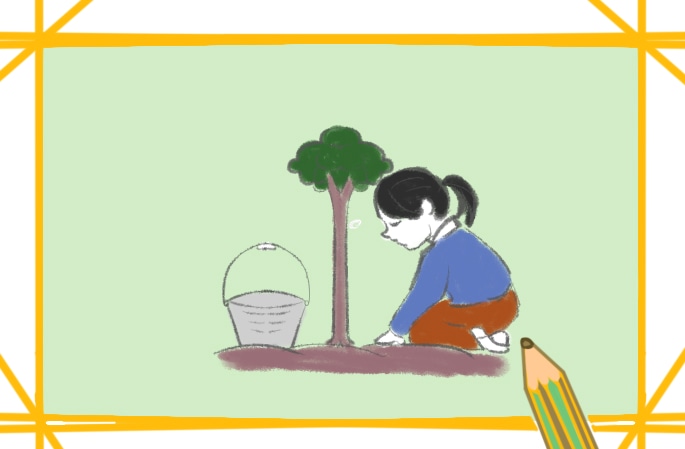 植樹的女孩子簡筆畫要怎么畫_植樹的女孩子簡筆畫教程步驟