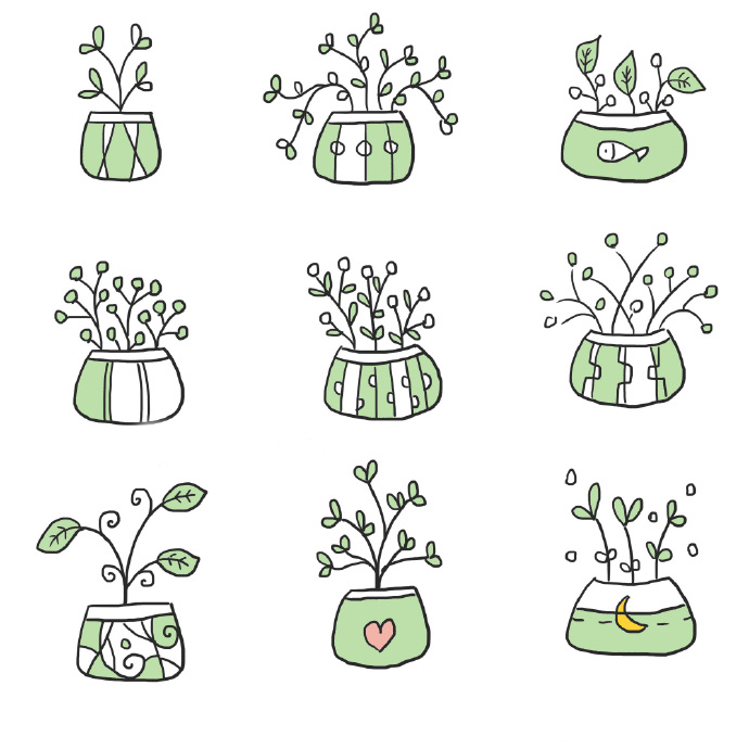100種盆栽植物簡筆畫，可愛萌萌小盆栽簡筆畫