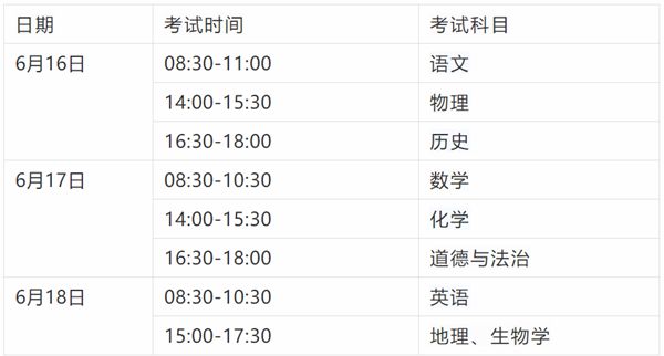 2022年云南中考時間安排表,云南中考2022具體時間