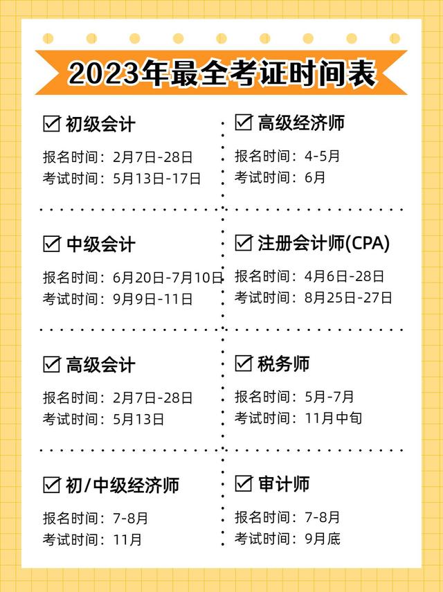2023年最全考證時(shí)間表