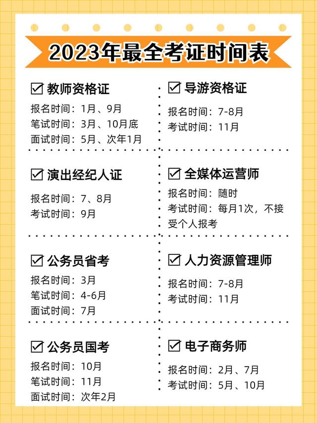 2023年最全考證時(shí)間表