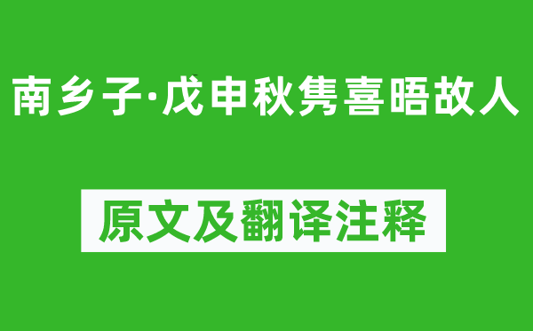 高鶚《南鄉(xiāng)子·戊申秋雋喜晤故人》原文及翻譯注釋,詩意解釋