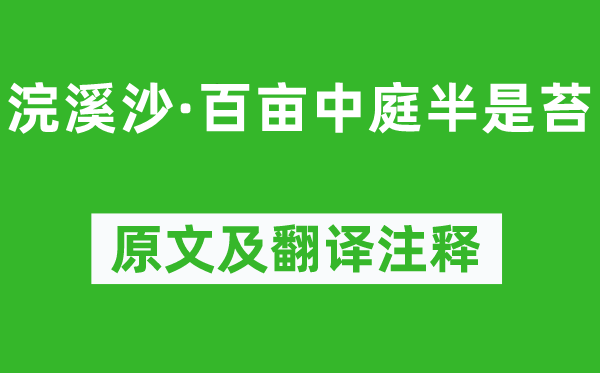 王安石《浣溪沙·百畝中庭半是苔》原文及翻譯注釋,詩(shī)意解釋