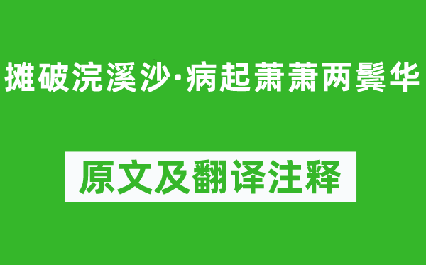 李清照《攤破浣溪沙·病起蕭蕭兩鬢華》原文及翻譯注釋,詩意解釋