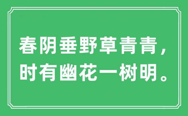 “春陰垂野草青青，時(shí)有幽花一樹(shù)明”是什么意思,出處及原文翻譯