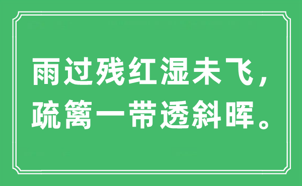 “雨過殘紅濕未飛，疏籬一帶透斜暉”是什么意思,出處及原文翻譯
