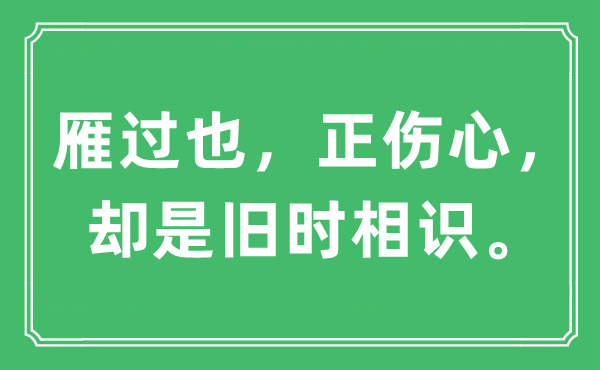 “雁過也，正傷心，卻是舊時相識”是什么意思,出處及原文翻譯