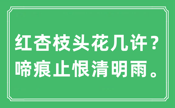“紅杏枝頭花幾許？啼痕止恨清明雨?！笔鞘裁匆馑?出處及原文翻譯
