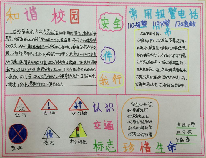 小學(xué)生安全教育手抄報(bào)，和諧校園