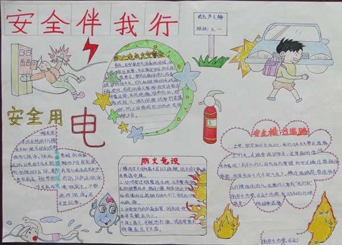 小學(xué)生安全教育手抄報圖片，珍愛生命安全第一（6張）